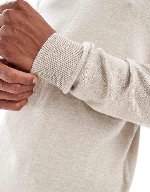 Jack & Jones fine gauge crew neck sweater in beige, 4 of 4