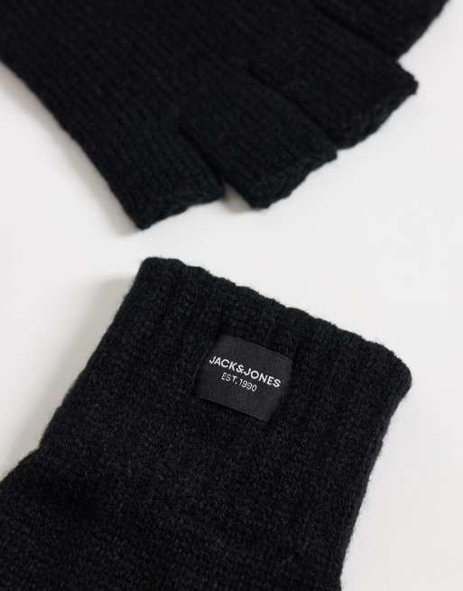 Jack & Jones fingerless knitted gloves in black, 2 of 3