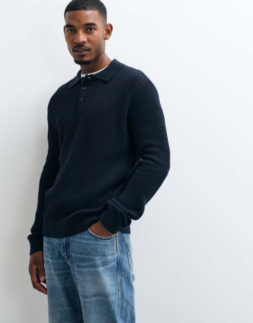 Jack & Jones finribbet polotrøje i navy, 4 af 5