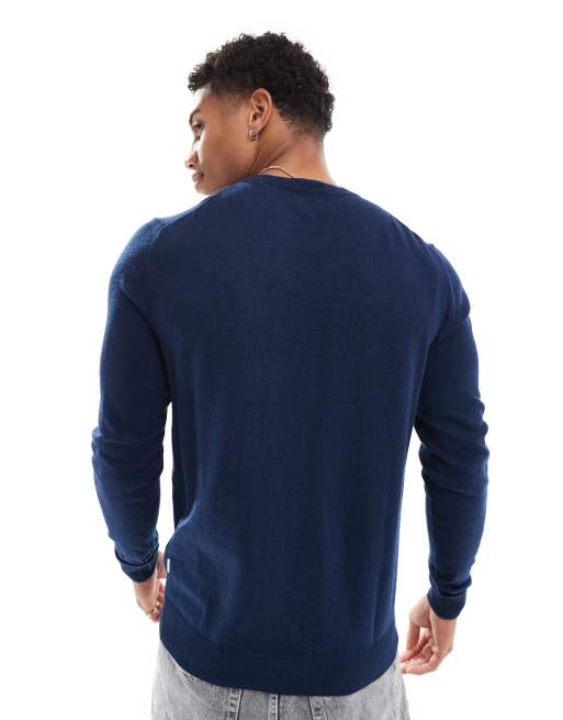 Jack & Jones - Fintstrikket trøje med rund hals i marineblå, 2 af 4