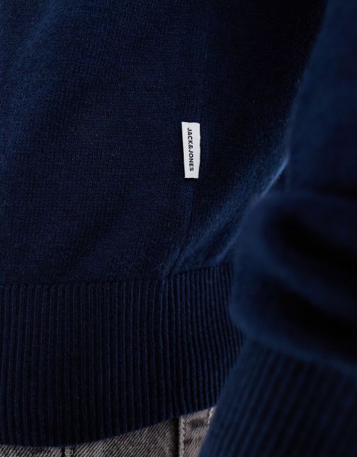 Jack & Jones - Fintstrikket trøje med rund hals i marineblå, 4 af 4