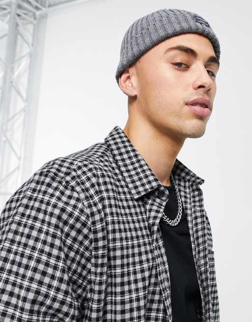 Jack & Jones fisherman beanie with logo patch in grey, 2 of 4