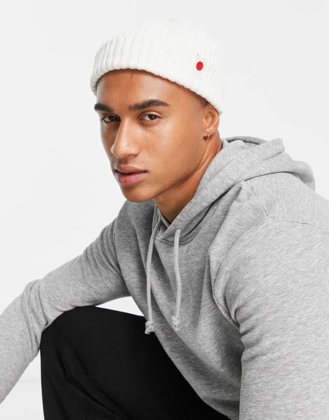 Jack & Jones fisherman ribbed beanie with label in ecru