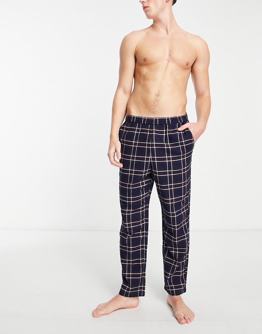 Jack & Jones flannel check pyjama bottom with in navy & burgandy check
