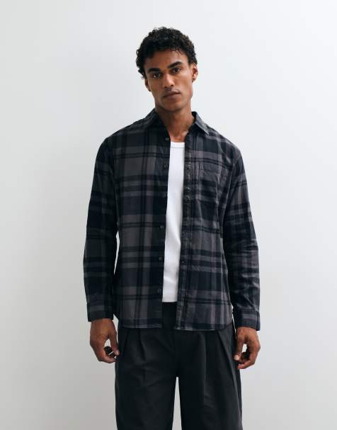 Jack & Jones flannel check shirt in grey and black - view 1