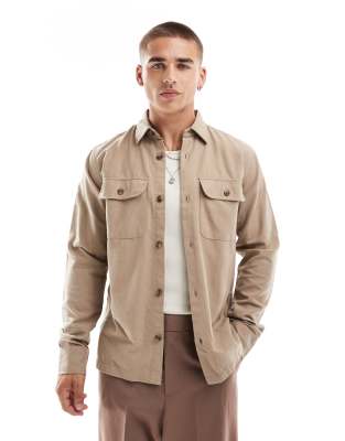 Jack & Jones Jack & Jones flannel overshirt in beige-Neutral
