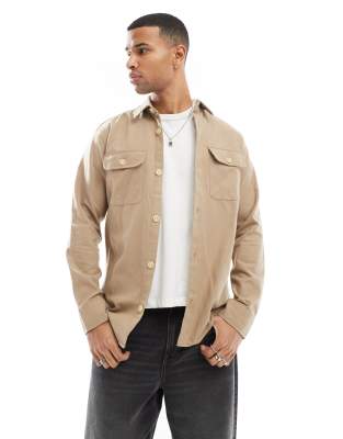 Jack & Jones Jack & Jones flannel overshirt in beige-Neutral