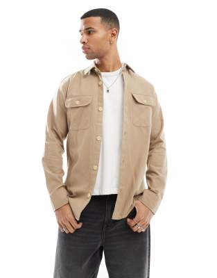 flannel overshirt in beige-Neutral