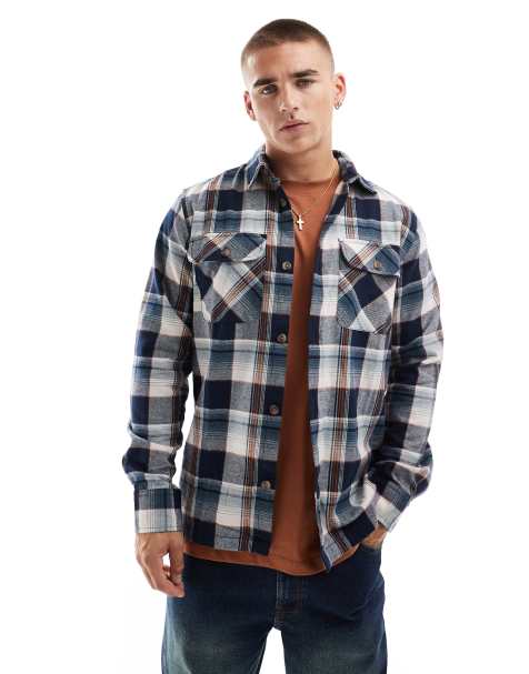 Jack & Jones flannel overshirt in navy check   - view 1