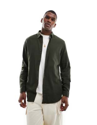 Jack & Jones Flannel Shirt In Khaki-green