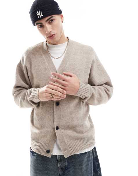 Jack & Jones – Flauschige Oversize-Strickjacke in Beige - view 1