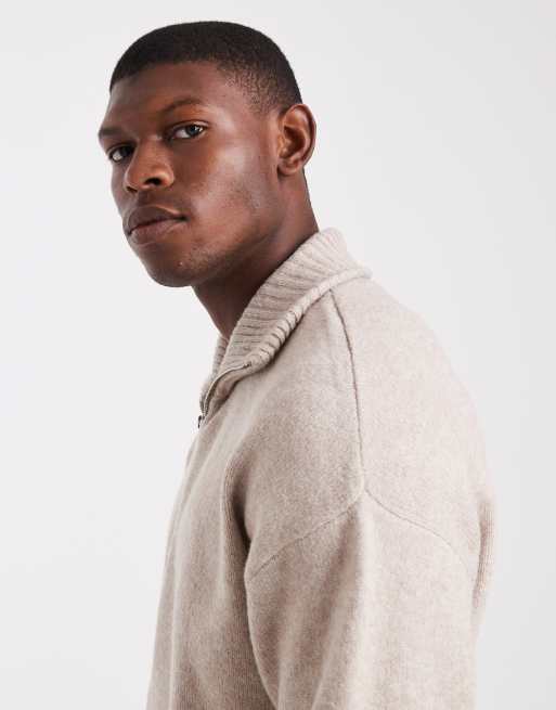 Jack & Jones – Flauschiger Pullover in Grau mit kurzem Reißverschluss, 4 von 5