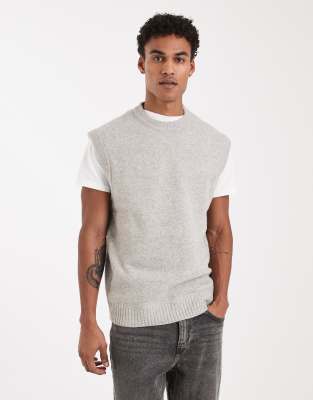 Flauschiges Strick-Trägershirt in Grau Grau XS