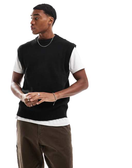 Jack& Jones – Flauschiges Strick-Trägershirt in Schwarz