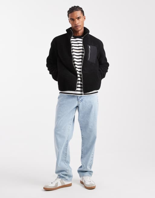 Jack & Jones fleece jacket with pocket in black, 2 of 5