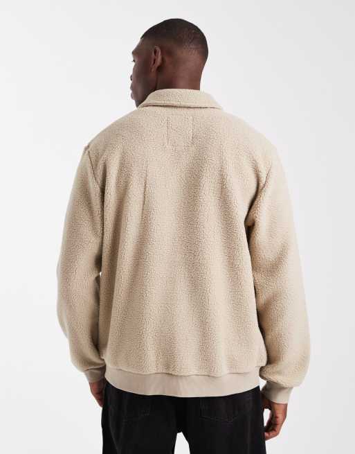 Jack & Jones fleece jacket with zip in beige, 3 of 5