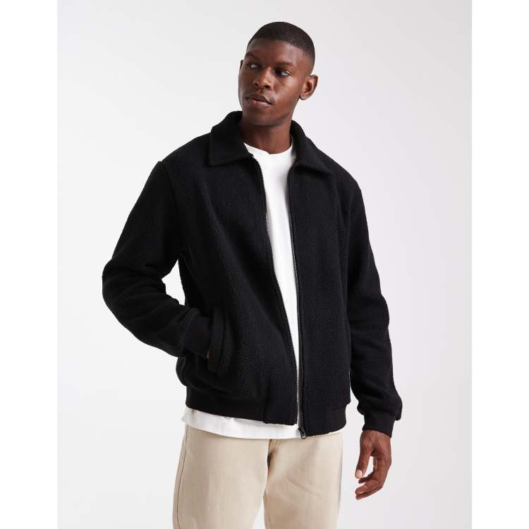 Jack & Jones fleece jacket with zip in black | ASOS