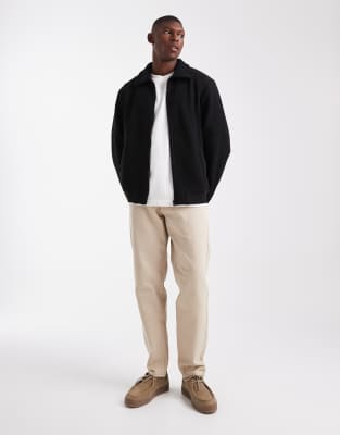 Jack & Jones Fleece Jacket With Zip In Black