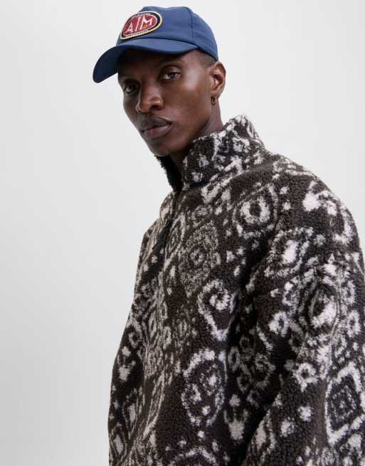 Jack & Jones - Fleece met korte rits en geometrisch patroon in bruin, 3 van 7