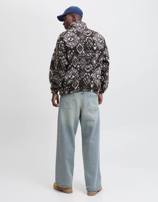 Jack & Jones - Fleece met korte rits en geometrisch patroon in bruin, 4 van 7