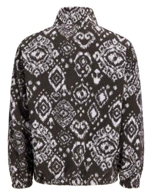 Jack & Jones - Fleece met korte rits en geometrisch patroon in bruin, 7 van 7