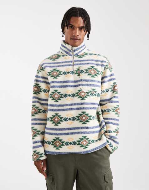 Jack & Jones - Fleece met korte rits en geoprint in marineblauw - view 1