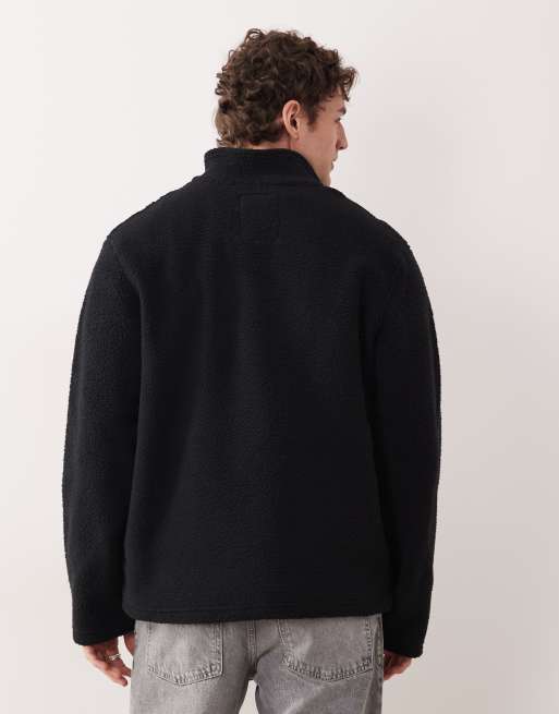 Jack & Jones – Fleece-Sweatshirt in Schwarz mit kurzem Reißverschluss und Muster, 5 von 5