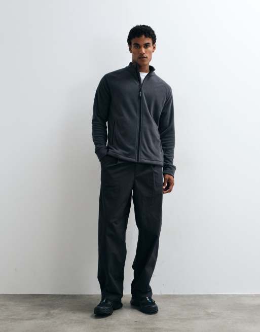 Jack & Jones fleecejack met rits in donkergrijs, 2 van 5