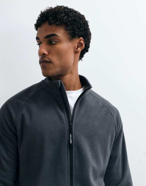 Jack & Jones fleecejack met rits in donkergrijs, 3 van 5
