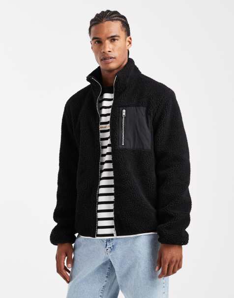 Jack & Jones – Fleecejacke in Schwarz mit Tasche - view 1