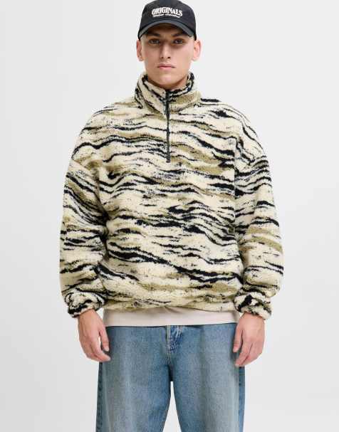 Jack & Jones – Flerfärgad sweatshirt i fleece med abstrakta ränder - view 1