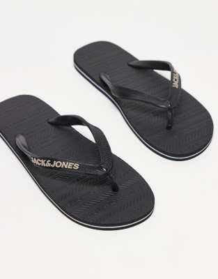 Jack & Jones flip flops with logo in black | ASOS