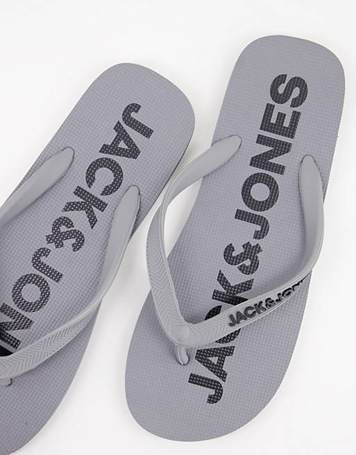 Jack & Jones flip flops with logo in grey