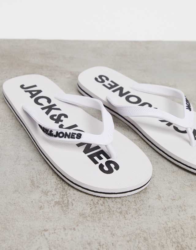 Jack & Jones flip flops with logo in white