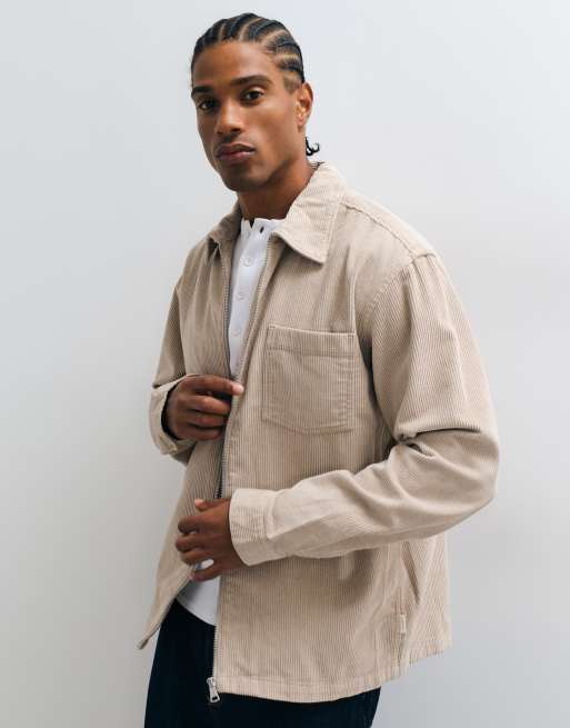 Jack & Jones fløjlsoverskjorte med lynlås i beige, 3 af 5