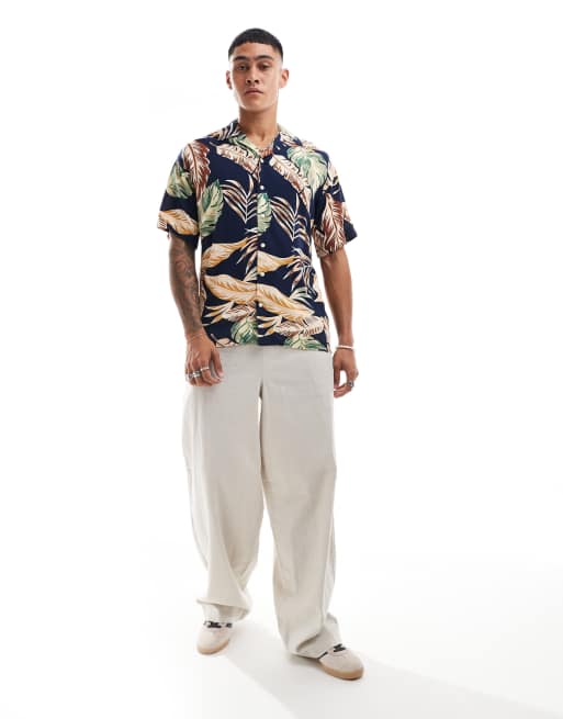 Jack & Jones floral shirt with revere collar in navy, 4 of 4