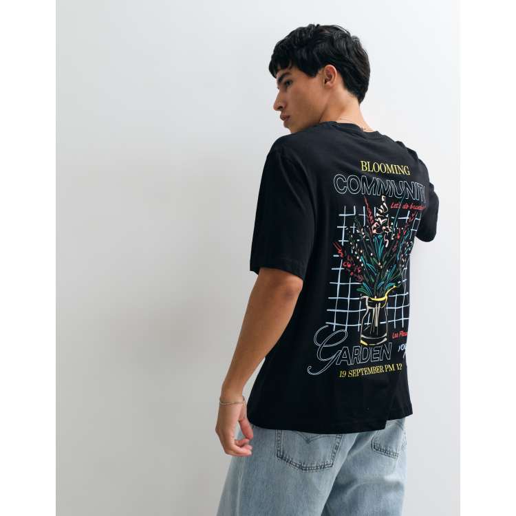 J*m様 GOODENOUGH PRINT TEE-FLOWER2 ブラック L Jack & Jones flower sketch back print t-shirt in black | ASOS