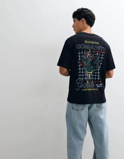 Jack & Jones flower sketch backprint t-shirt in black, 5 of 5