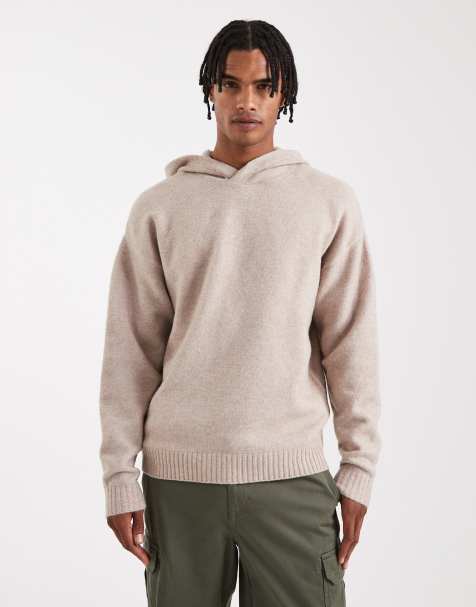 Jack & Jones fluffy knit hoodie in beige - view 1