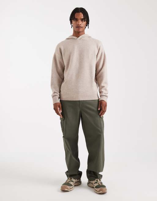 Jack & Jones fluffy knit hoodie in beige