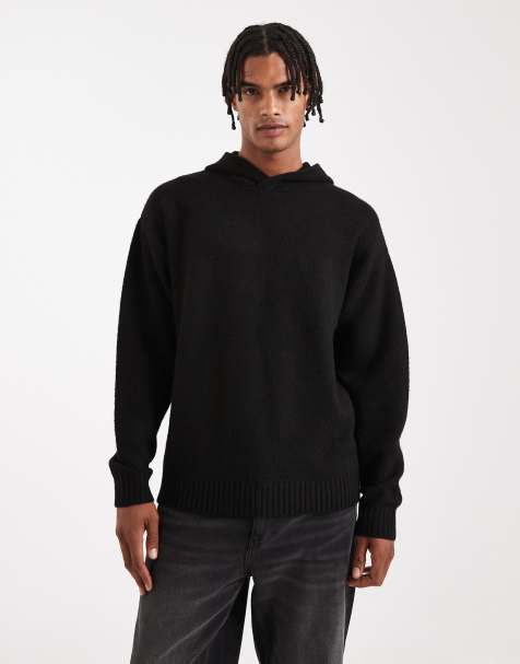 Jack & Jones fluffy knit hoodie in black - view 1