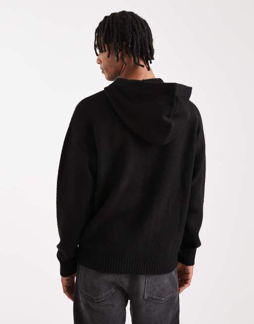 Jack & Jones fluffy knit hoodie in black