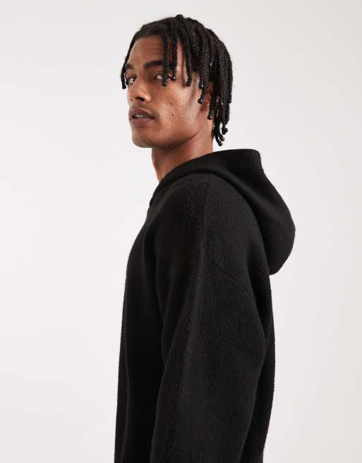 Jack & Jones fluffy knit hoodie in black