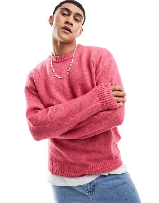 Jack & Jones fluffy knit sweater in pink