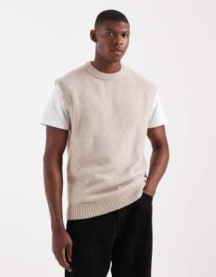 Jack & Jones Fluffy Knit Vest In Neutral