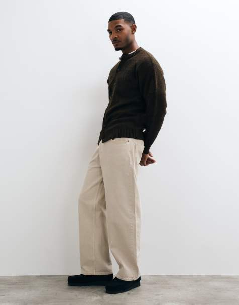 Jack & Jones fluffy knitted crew neck cardigan in brown - view 1