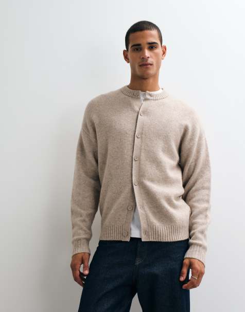 Jack & Jones fluffy knitted crew neck cardigan in cream - view 1
