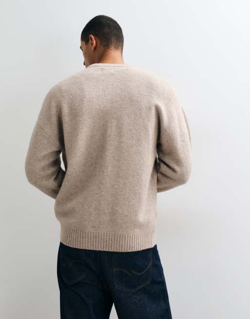 Jack & Jones fluffy knitted crew neck cardigan in cream, 3 of 5