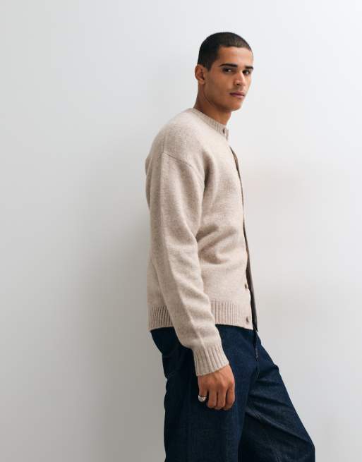 Jack & Jones fluffy knitted crew neck cardigan in cream, 5 of 5