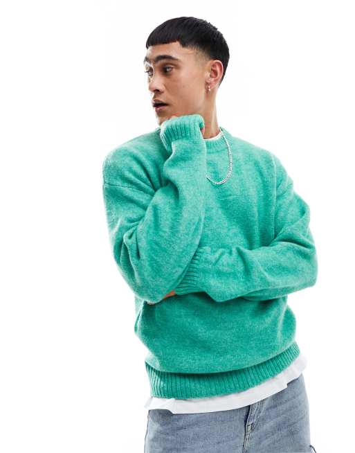 Jack & Jones fluffy knitted jumper in green | ASOS